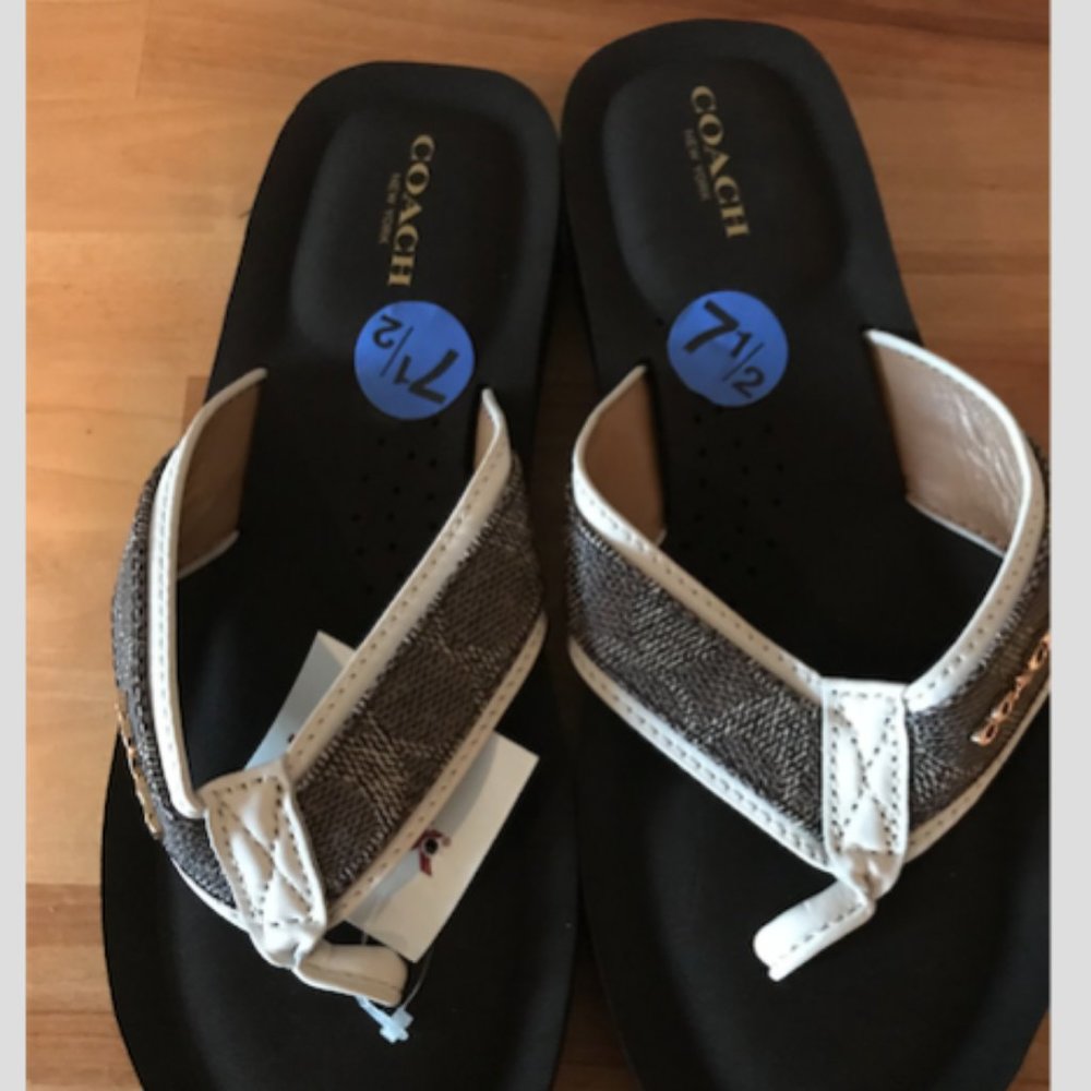 COPY - Coach Brown Logo Monogram Judy Flip Flop S…